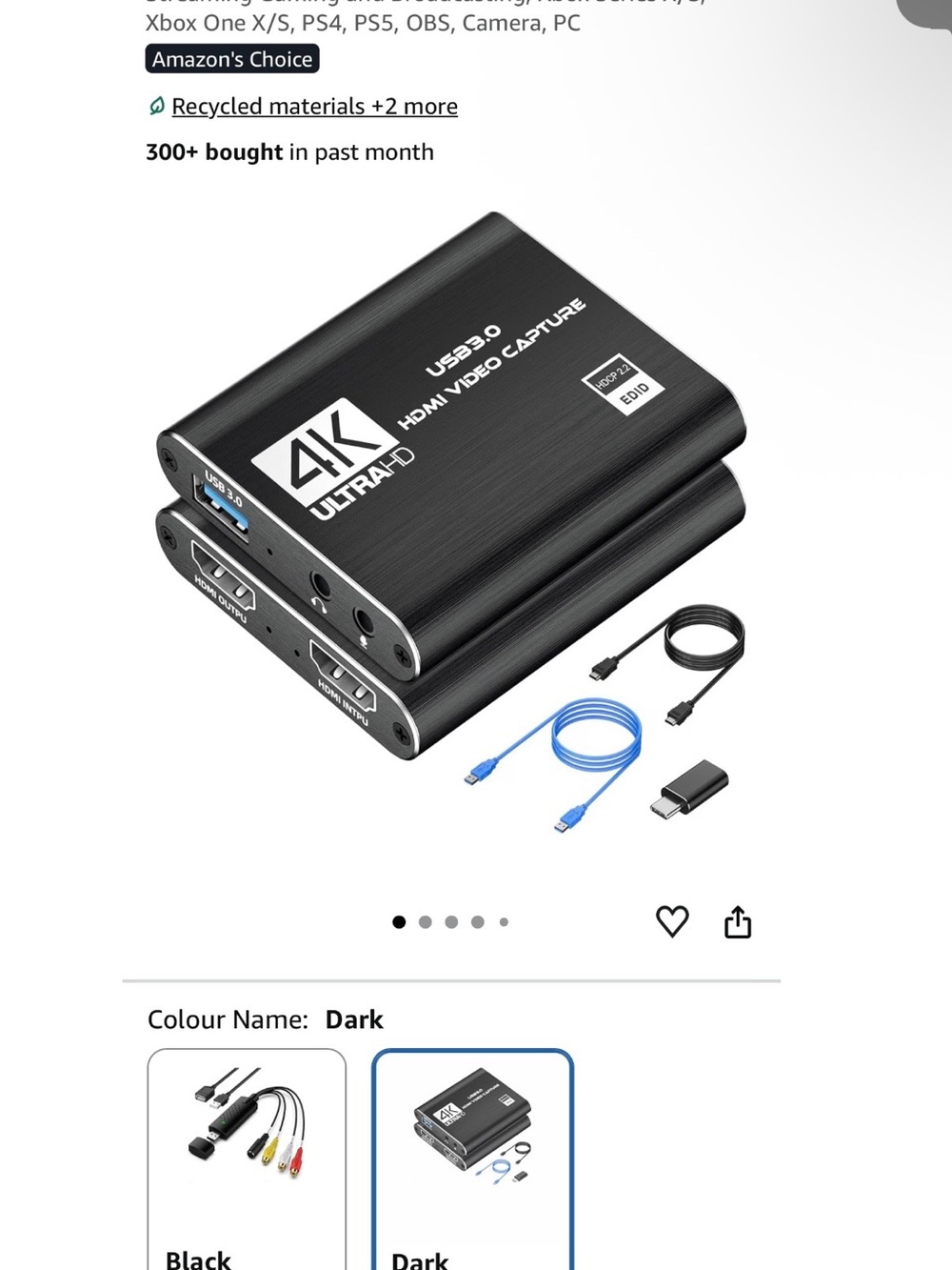 4K UltraHD USB 3.0 HDMI Video Capture Card - Black